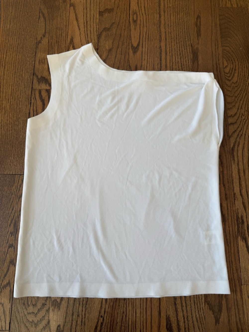 Norma Kamali One Shoulder Top Medium White Stretch Minimal Asymmetrical Blouse